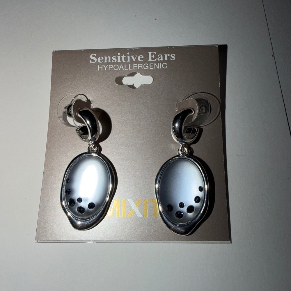 MIXIT Sensitive Ears Hypoallergenic Drop Earrings Silver Tone Oval Gem Accent